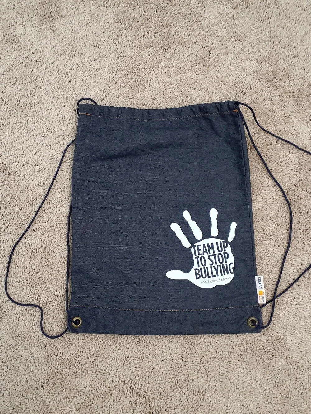 Drawstring Cloth Backpack Color Blue With Pocket inside with zipper